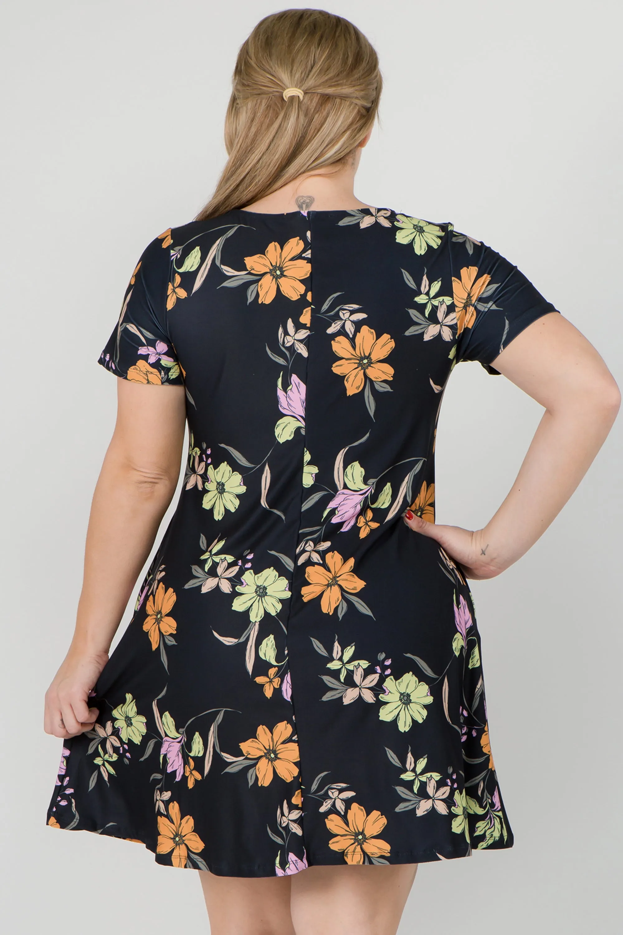 Plus Size Blossom of Lilies Fit and Flare Dress with Pockets