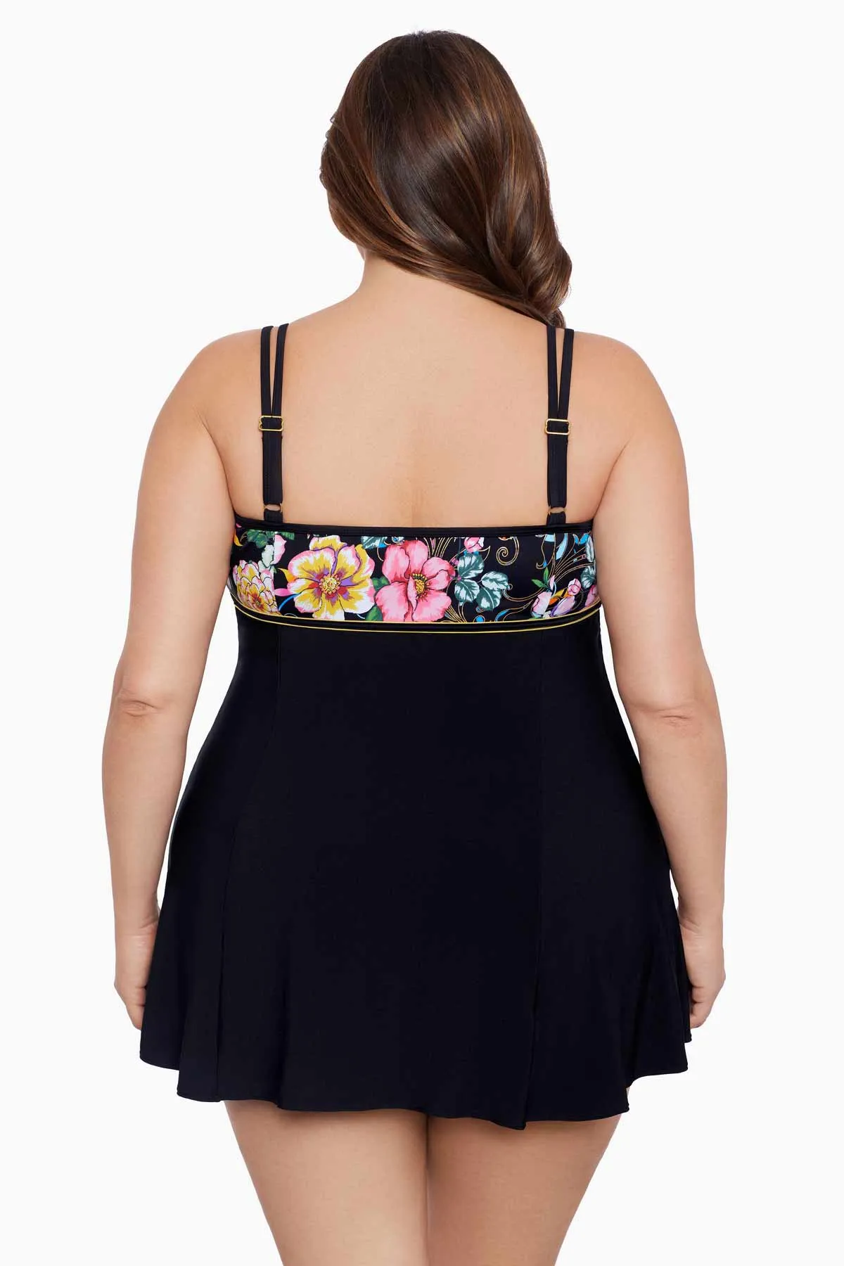 Plus Size Empire Princess Seam Long Torso Swim Dress W/ Hardware True Romance