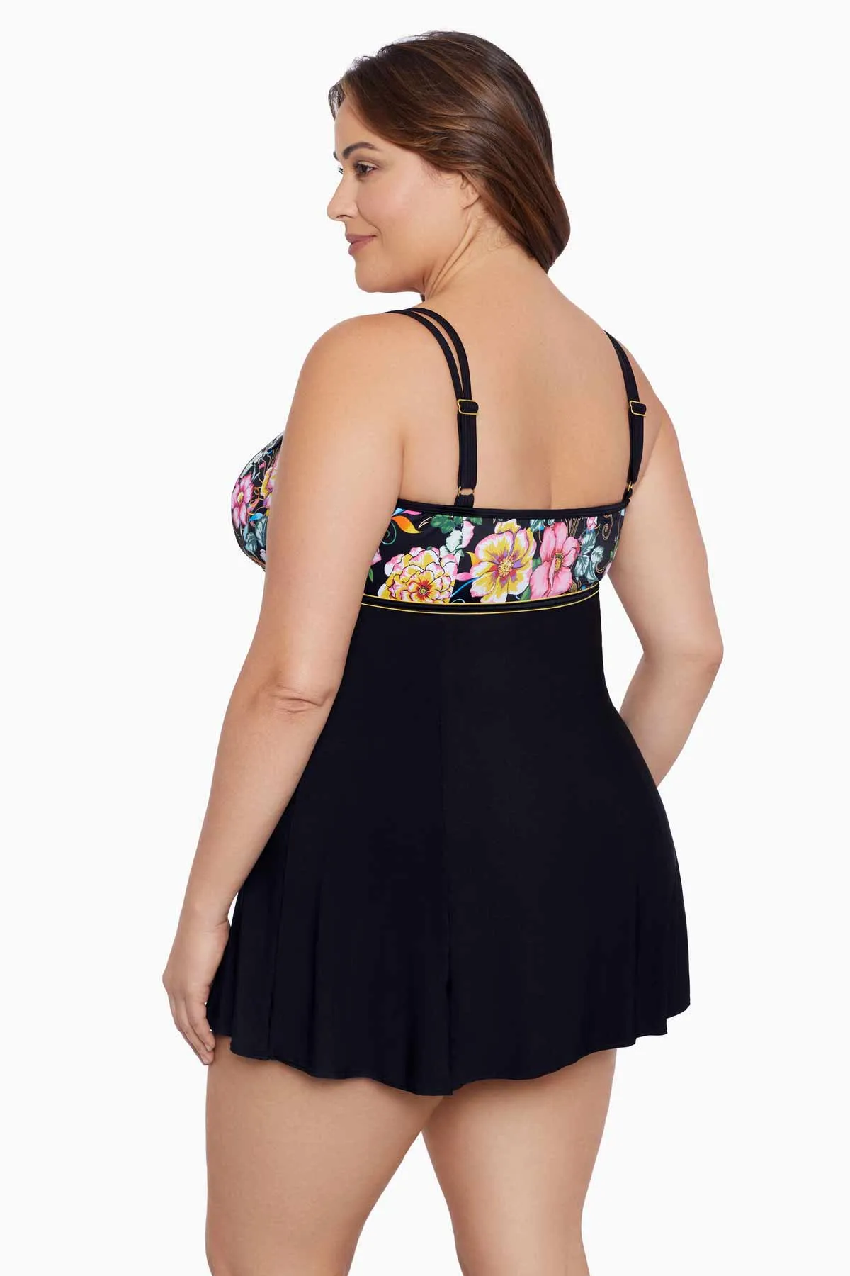 Plus Size Empire Princess Seam Long Torso Swim Dress W/ Hardware True Romance