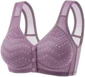 Plus Size Everyday Snap Lace Bras - Women Front Close Push Up Wirefree Bra Soft Support Breathable Mesh Sports Bralette