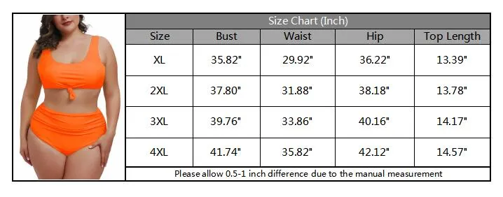 Plus Size Knotted Crop Top High Waisted Two Piece Swimsuit