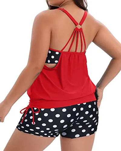 Plus Size Maternity Swimsuit With High Waisted Swim Shorts-Black Dot