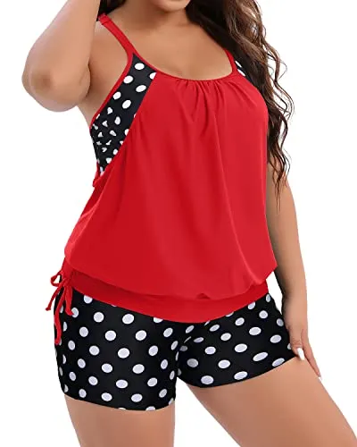 Plus Size Maternity Swimsuit With High Waisted Swim Shorts-Black Dot