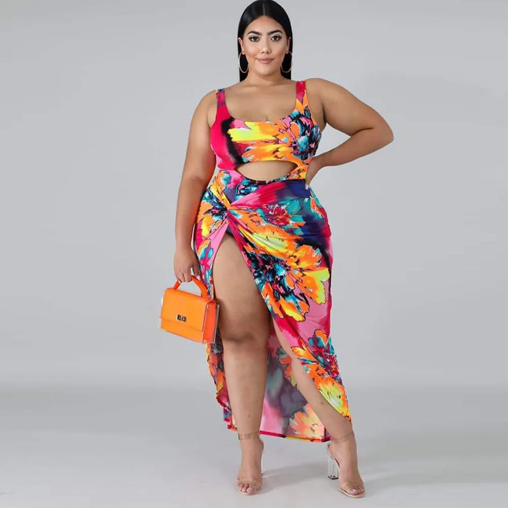 Plus Size Swimsuit One-piece Skirt Print Plus Size Swimsuit