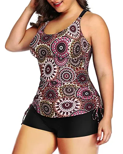 Plus Size Swimsuit Shorts For Curvy Women-Brown Print