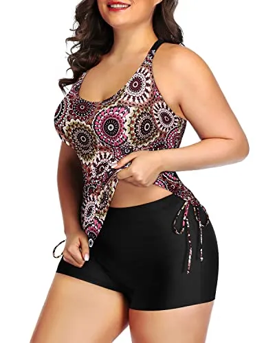 Plus Size Swimsuit Shorts For Curvy Women-Brown Print
