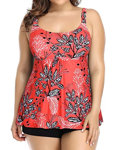 Plus Size Tankini Swimsuits With Boy Shorts For Women-Red Floral
