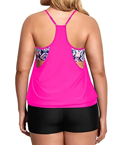 Plus Size Two Piece Tankini Set Tummy Control Push Up Tankini Top Complete Bathing Suit