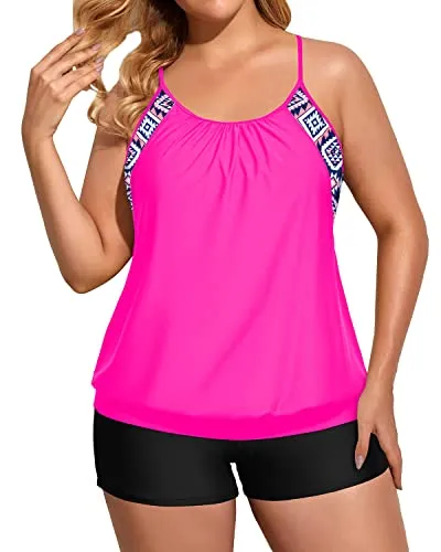 Plus Size Two Piece Tankini Set Tummy Control Push Up Tankini Top Complete Bathing Suit