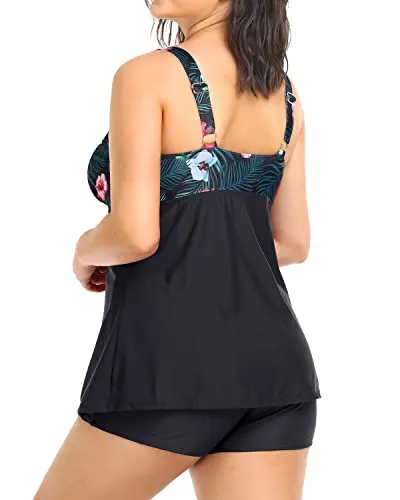 Plus Size Two Piece Tankini Swimsuits for Women Tummy Control Bathing Suits