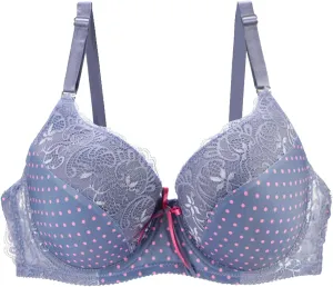 Polka Dot Bras for Women Sexy Plus Size Push Up Lace V Neck Bralette Plunge Gather Support Underwire Anti Sagging Bras