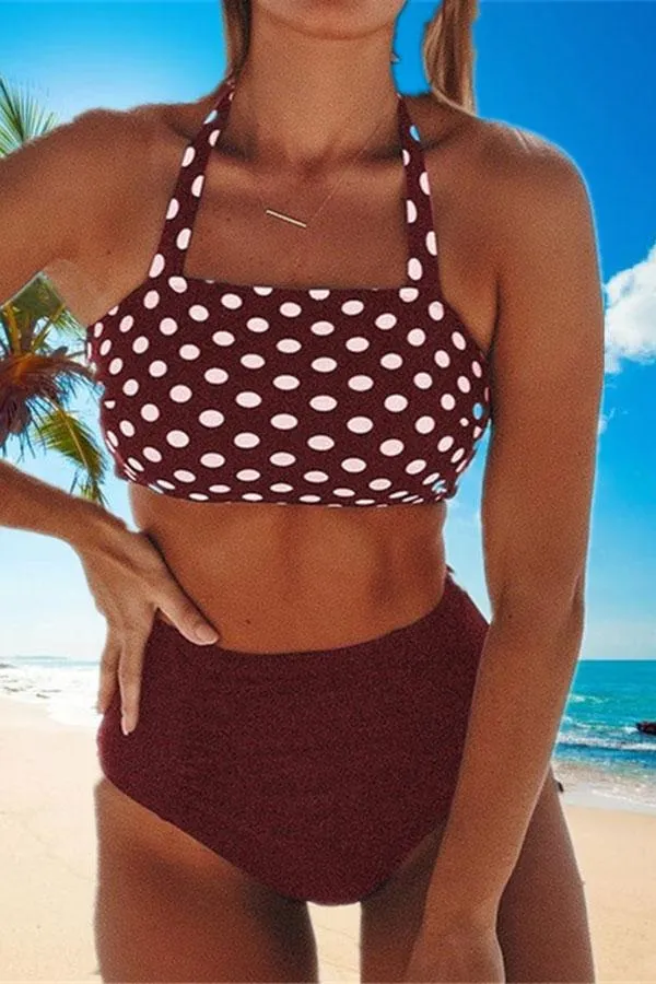 Polka Dot Halter Collar Elegant High Waist Bikini