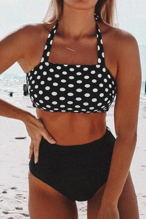 Polka Dot Halter Collar Elegant High Waist Bikini