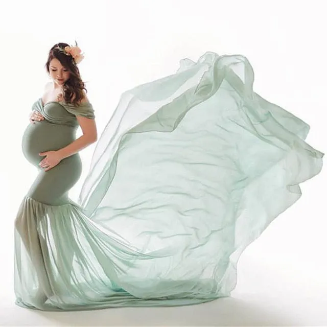 Pregnancy Cloth Cotton-Chiffon Maternity Off Shoulder Gown-Dress