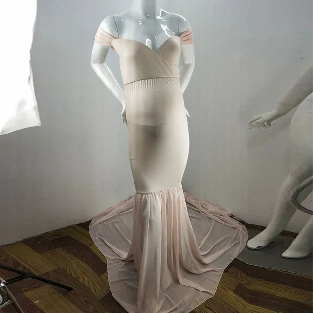 Pregnancy Cloth Cotton-Chiffon Maternity Off Shoulder Gown-Dress