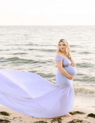 Pregnancy Cloth Cotton-Chiffon Maternity Off Shoulder Gown-Dress