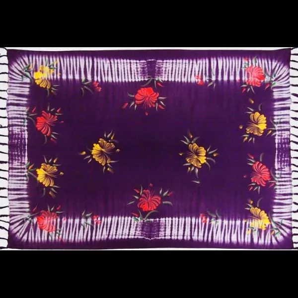 Premium Tie-Dye Cameo Border Painted Flower Sarongs