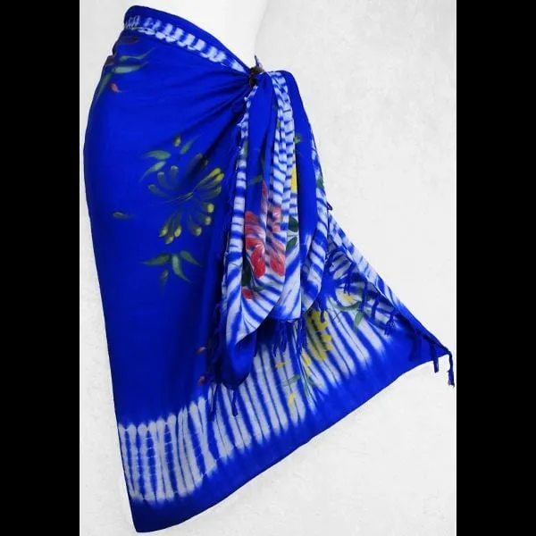 Premium Tie-Dye Cameo Border Painted Flower Sarongs