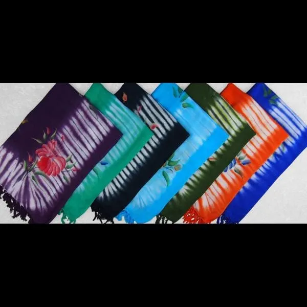 Premium Tie-Dye Cameo Border Painted Flower Sarongs