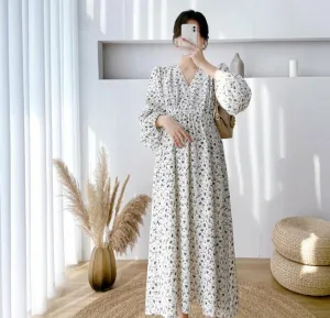 Printed maternity chiffon dress-suitable for Spring/Autumn