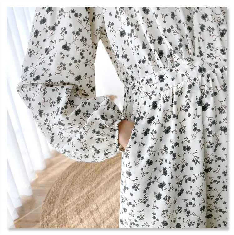 Printed maternity chiffon dress-suitable for Spring/Autumn