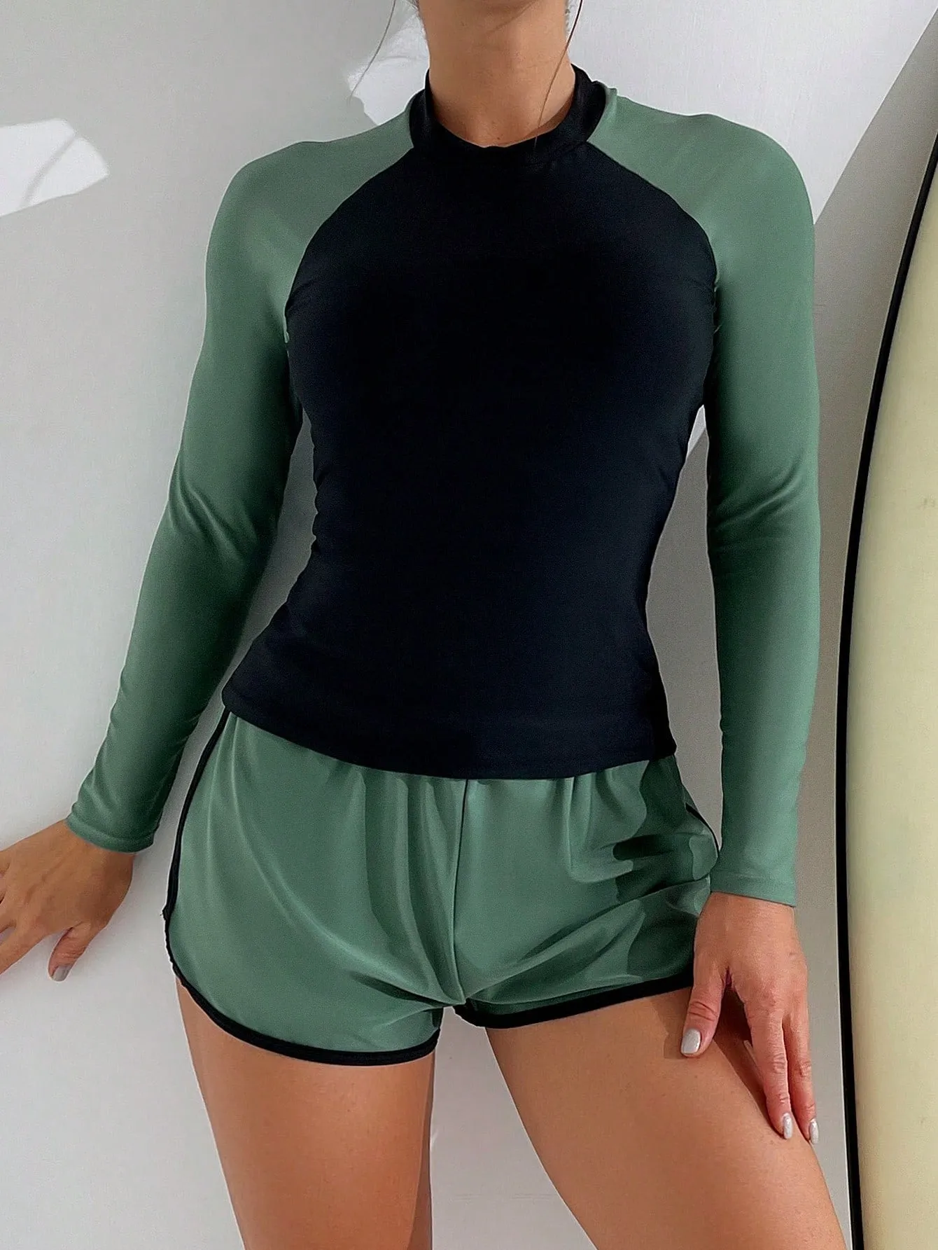 Printed Raglan Sleeve Swimsuit