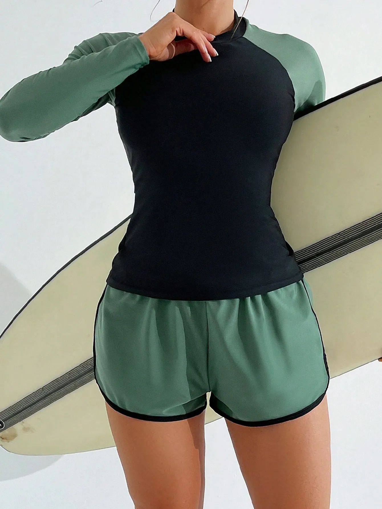 Printed Raglan Sleeve Swimsuit