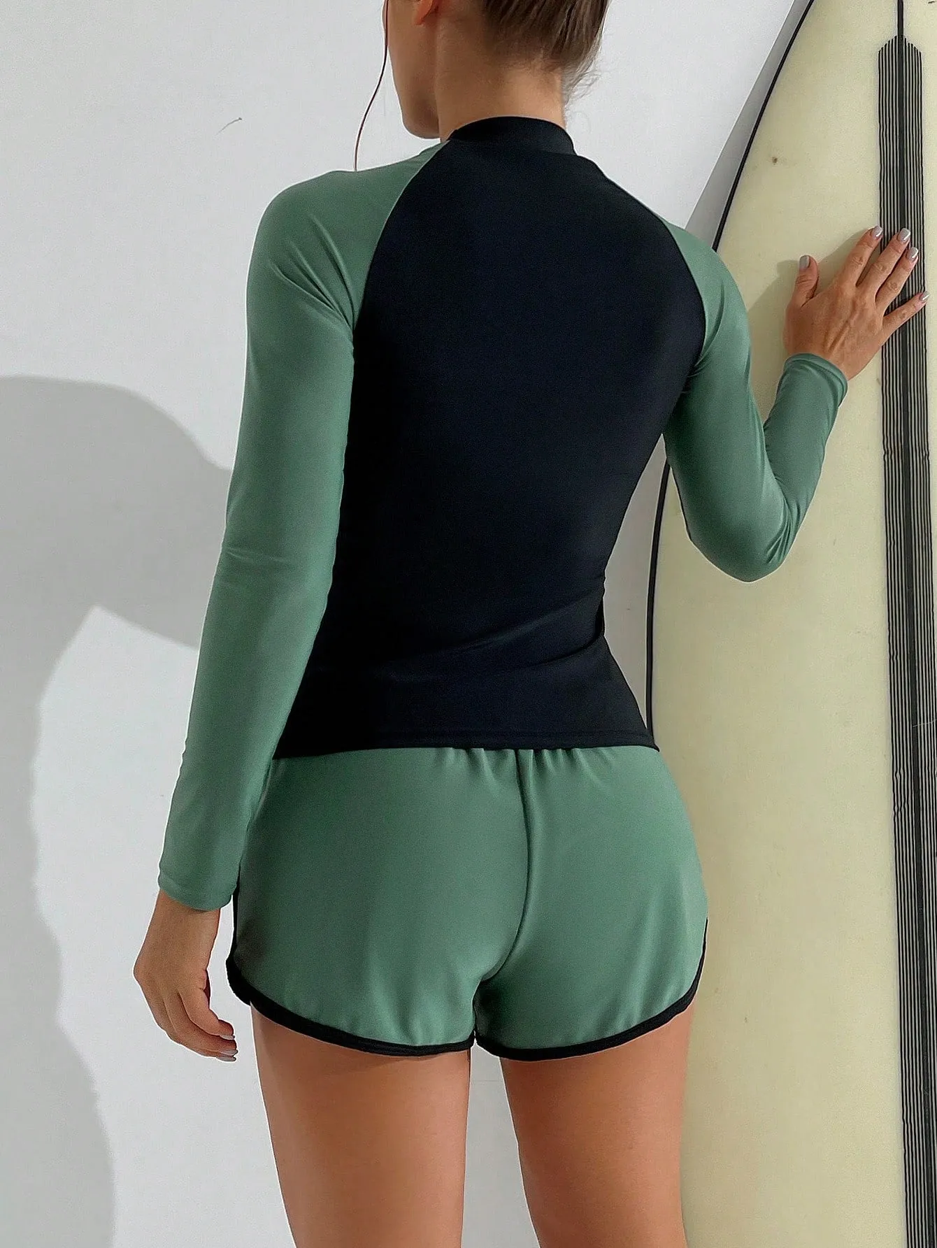 Printed Raglan Sleeve Swimsuit