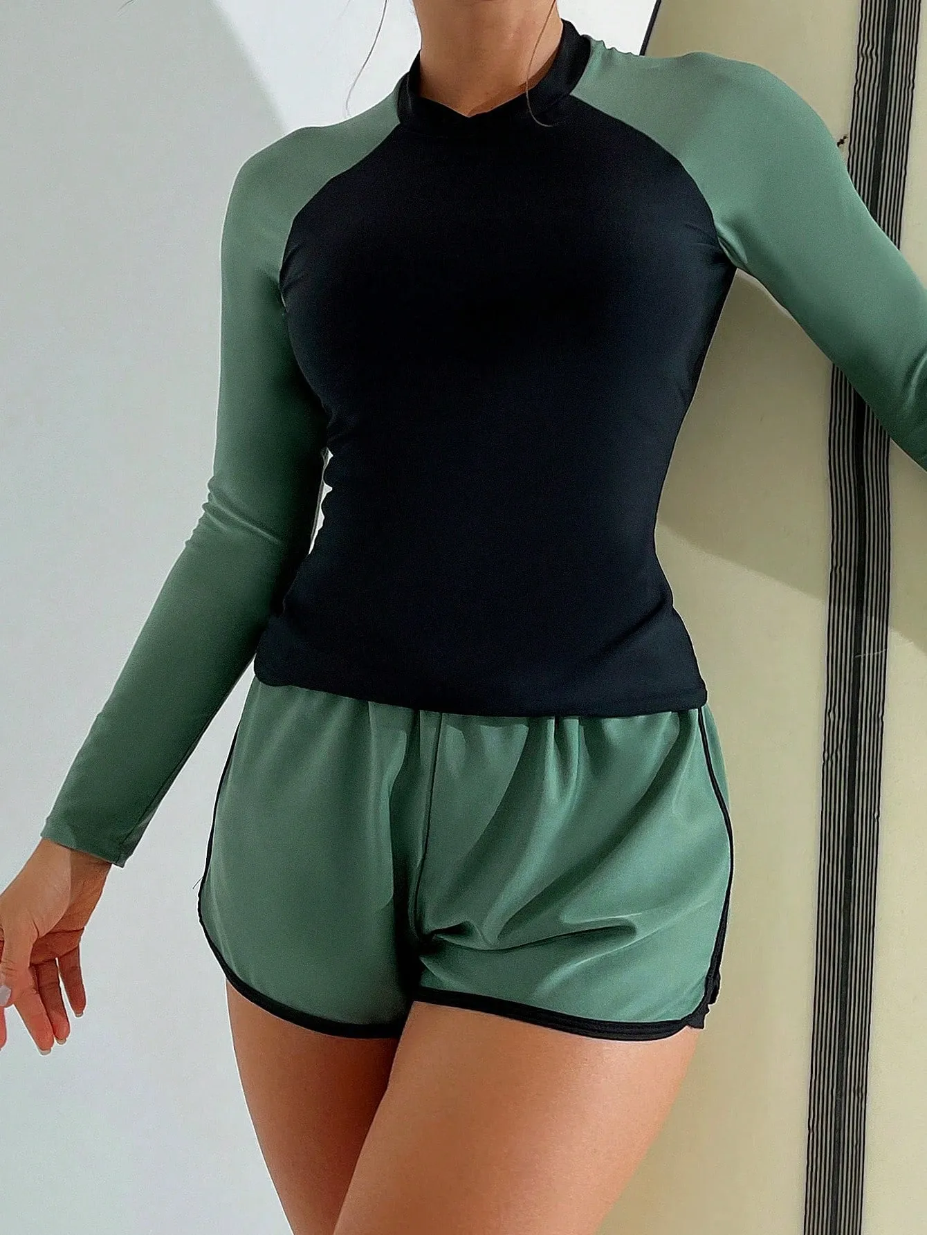 Printed Raglan Sleeve Swimsuit