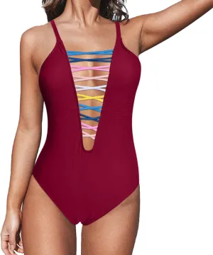 PTOLOCIF One Piece Swimsuit for Women Tummy Control Cutout High Waisted Bathing Suit Wrap Tie Back 1 Piece Swim Suit