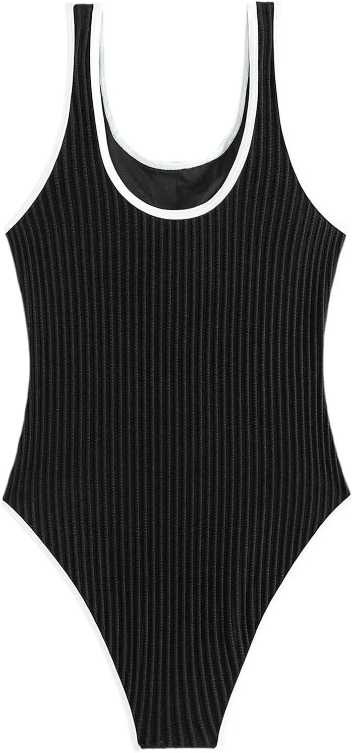 PTOLOCIF Sexy One Piece Swimsuit for Women Athletic Swimsuits Scallop Trim Bathing Suit Cut Out Adjustable Straps Swimwear