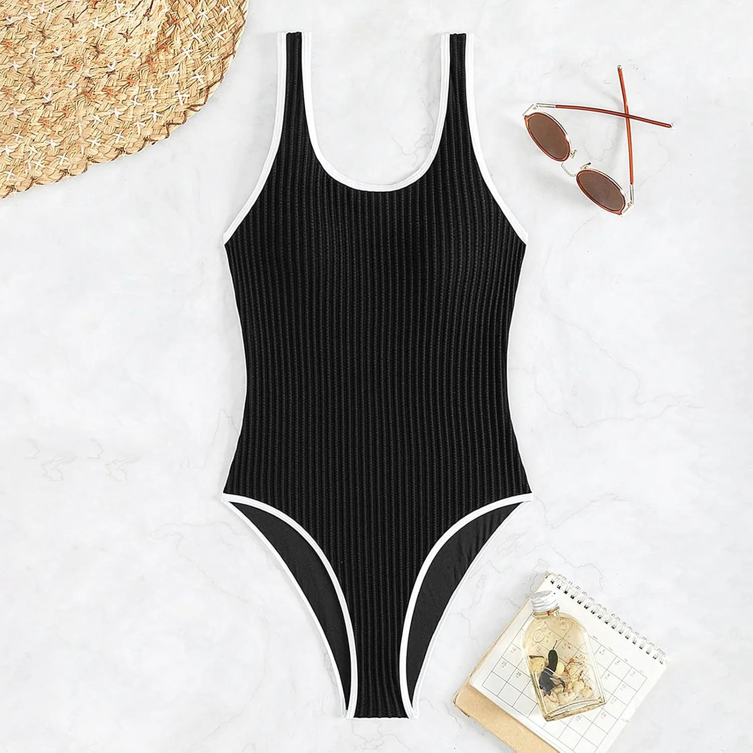 PTOLOCIF Sexy One Piece Swimsuit for Women Athletic Swimsuits Scallop Trim Bathing Suit Cut Out Adjustable Straps Swimwear