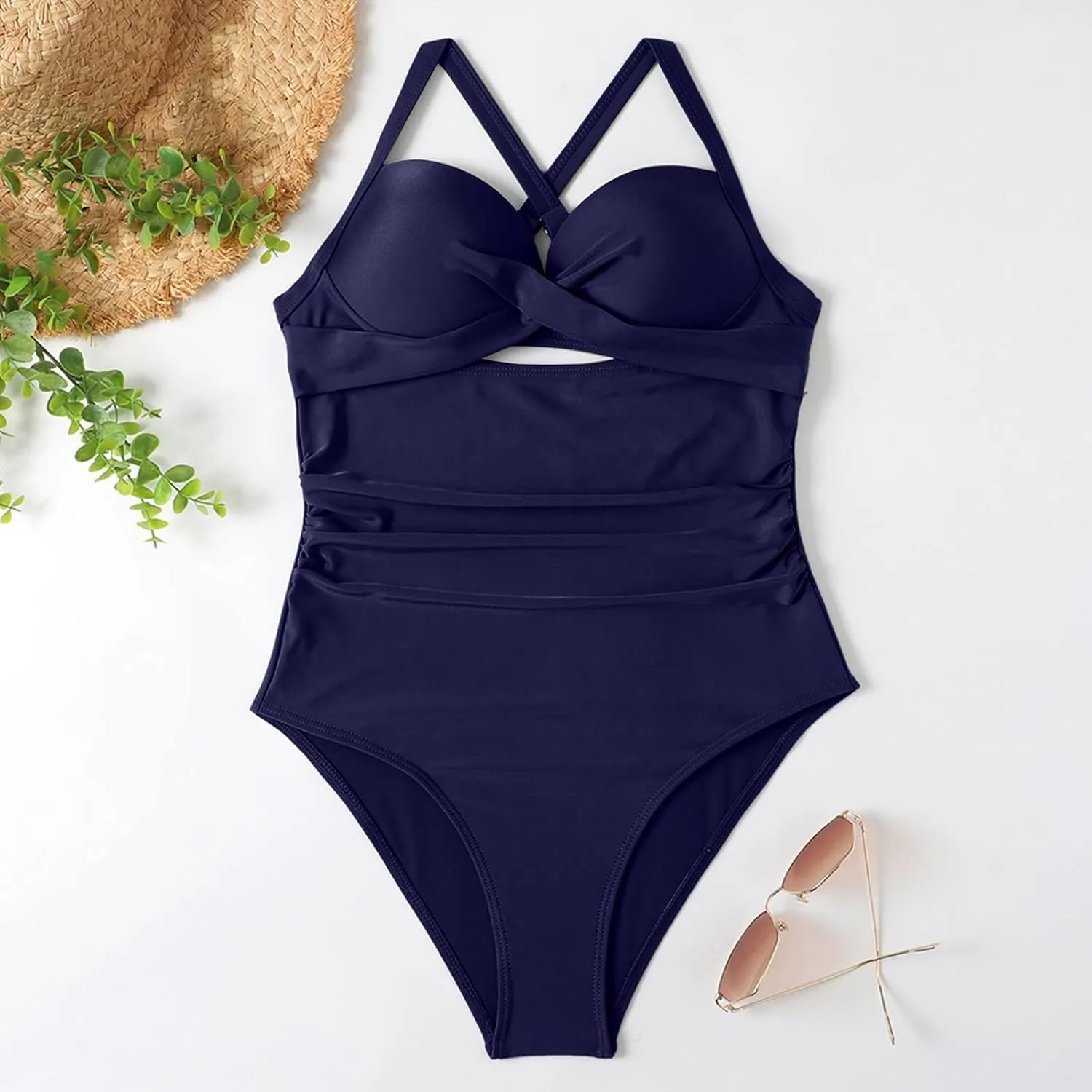 PTOLOCIF Women One Piece Swimsuits High Cut Cheeky Swimsuit Plus Size Bathing Suit High Neck Tummy Control Swimwear