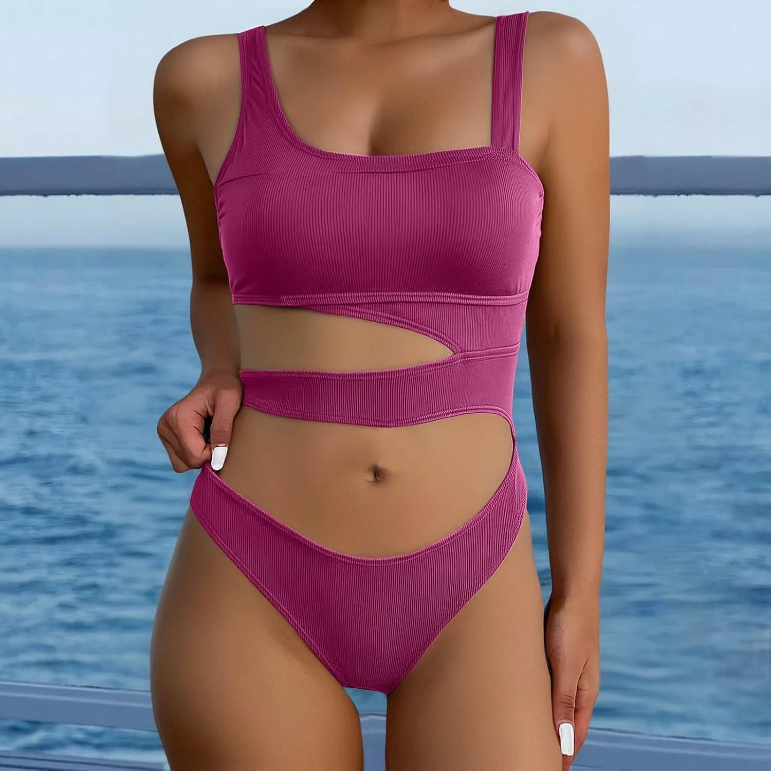 PTOLOCIF Women One Piece Swimsuits Ruched Tummy Control Square Neck Bathing Suits Full Coverage Swim Suits Sexy Swimwear