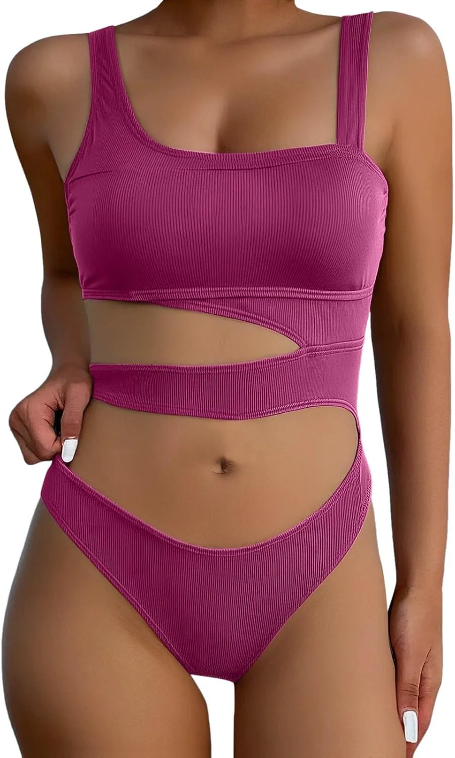 PTOLOCIF Women One Piece Swimsuits Ruched Tummy Control Square Neck Bathing Suits Full Coverage Swim Suits Sexy Swimwear