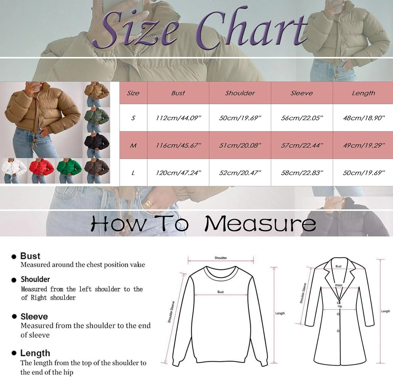 Puffer Jacket for Women Long Sleeve High Neck Full Zip Up Plain Short Down Coat Loose Fit Chunky Drawstring Lapel Crop Length