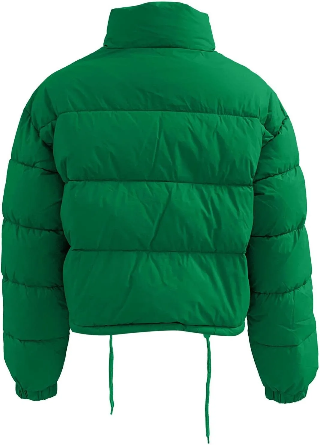 Puffer Jacket for Women Long Sleeve High Neck Full Zip Up Plain Short Down Coat Loose Fit Chunky Drawstring Lapel Crop Length