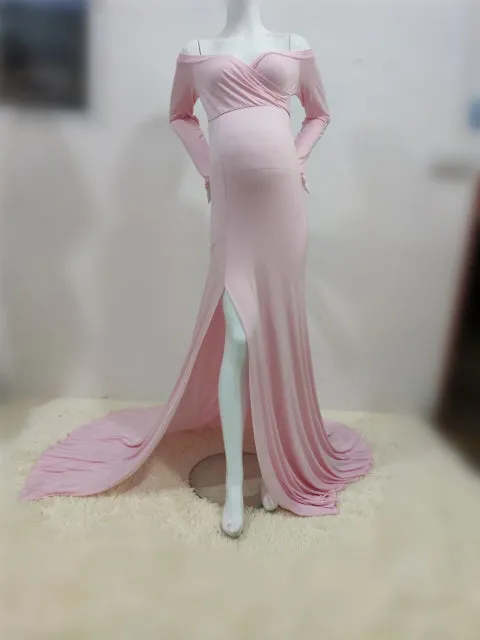Purpdrank - Sexy Shoulderless Maternity Dresses For Photo Shoot Maxi Gown Split Side Women Pregnant Photography Props Long Pregnancy Dress