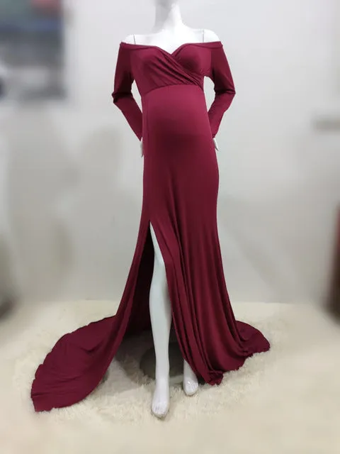 Purpdrank - Sexy Shoulderless Maternity Dresses For Photo Shoot Maxi Gown Split Side Women Pregnant Photography Props Long Pregnancy Dress