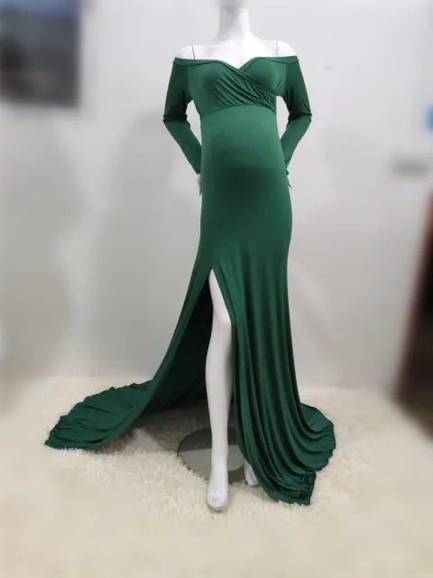 Purpdrank - Sexy Shoulderless Maternity Dresses For Photo Shoot Maxi Gown Split Side Women Pregnant Photography Props Long Pregnancy Dress