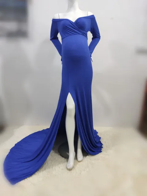 Purpdrank - Sexy Shoulderless Maternity Dresses For Photo Shoot Maxi Gown Split Side Women Pregnant Photography Props Long Pregnancy Dress