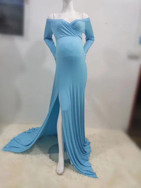 Purpdrank - Sexy Shoulderless Maternity Dresses For Photo Shoot Maxi Gown Split Side Women Pregnant Photography Props Long Pregnancy Dress