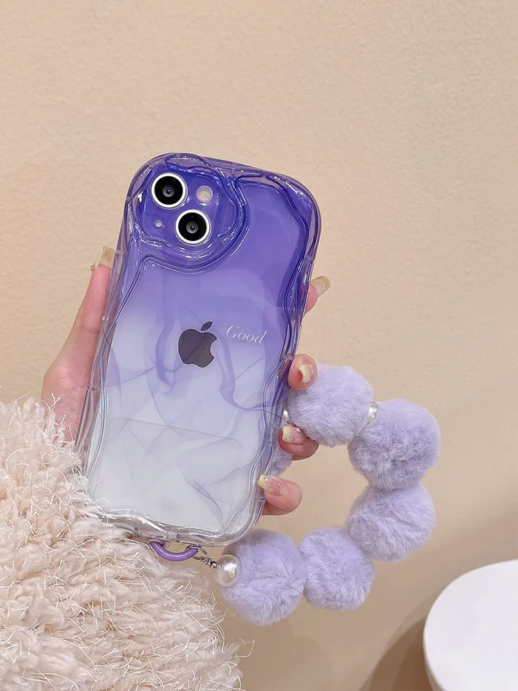 Purple Gradient Cute Phone case with purple plash pendant