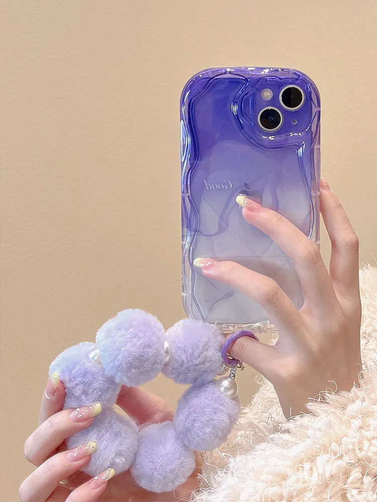 Purple Gradient Cute Phone case with purple plash pendant