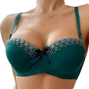 Push Up Bra for Women Lace Trim V Neck T-Shirt Bras with Underwire Seamless Full-Coverage Lift Everyday Bralettes
