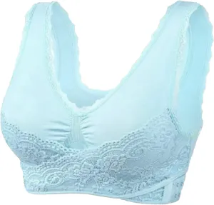 Push Up Bras for Women Front Cross Lace No Underwire Full Coverage Wireless Bra Plus Size Comfortable Everyday Bras Bra Strapless Mint Green, L