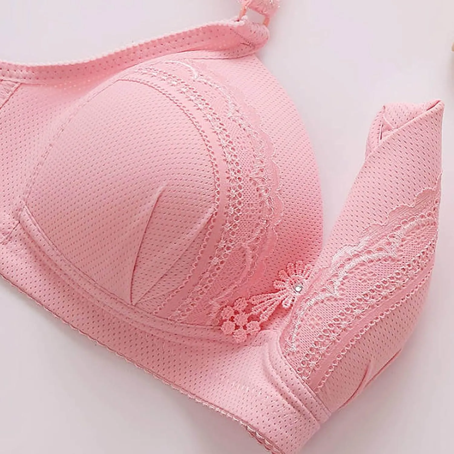 Push Up Bras for Women Lace Printed No Underwire Gather Bra with Pendant Comfort Lifting Bralettes for Sagging Breast