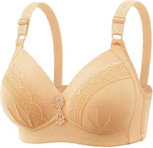 Push Up Bras for Women Lace Printed No Underwire Gather Bra with Pendant Comfort Lifting Bralettes for Sagging Breast