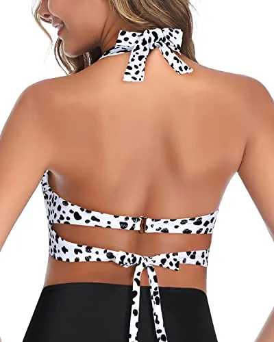 Push Up Halter Retro Bikini Tops Only-Dalmatian