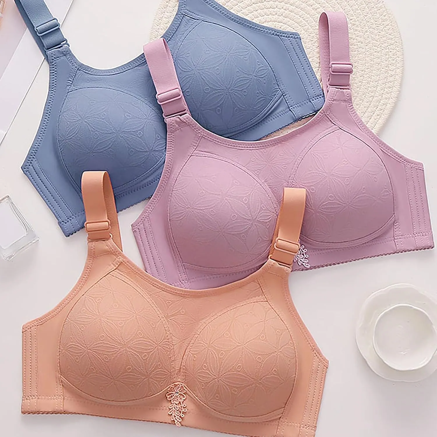 Push Up Lace Bras for Women Plus Size No Underwire Comfortable Lingerie Full Coverage Wireless Breathable Bralettes